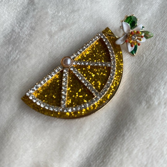 Gold & Yellow Citrus Slice Statement Earrings with Floral Detail - Picture 4 of 6